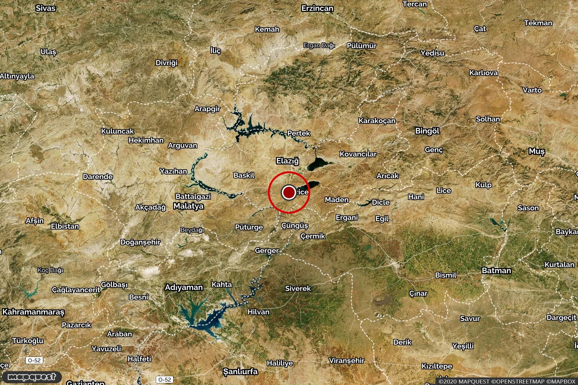 Sivrice deprem olduğunu gösteren harita