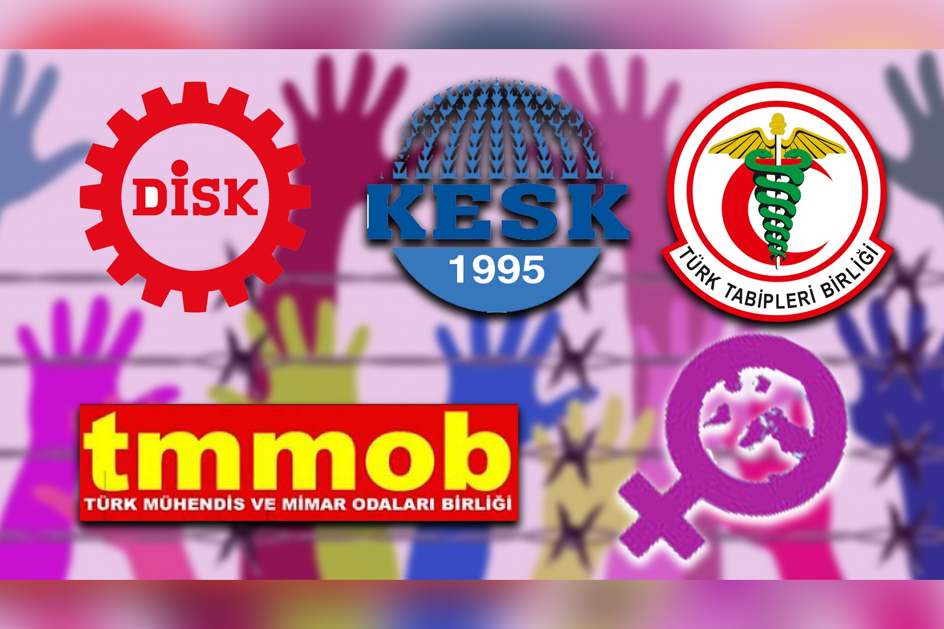 DİSK, KESK, TTB, TMMOB logoları