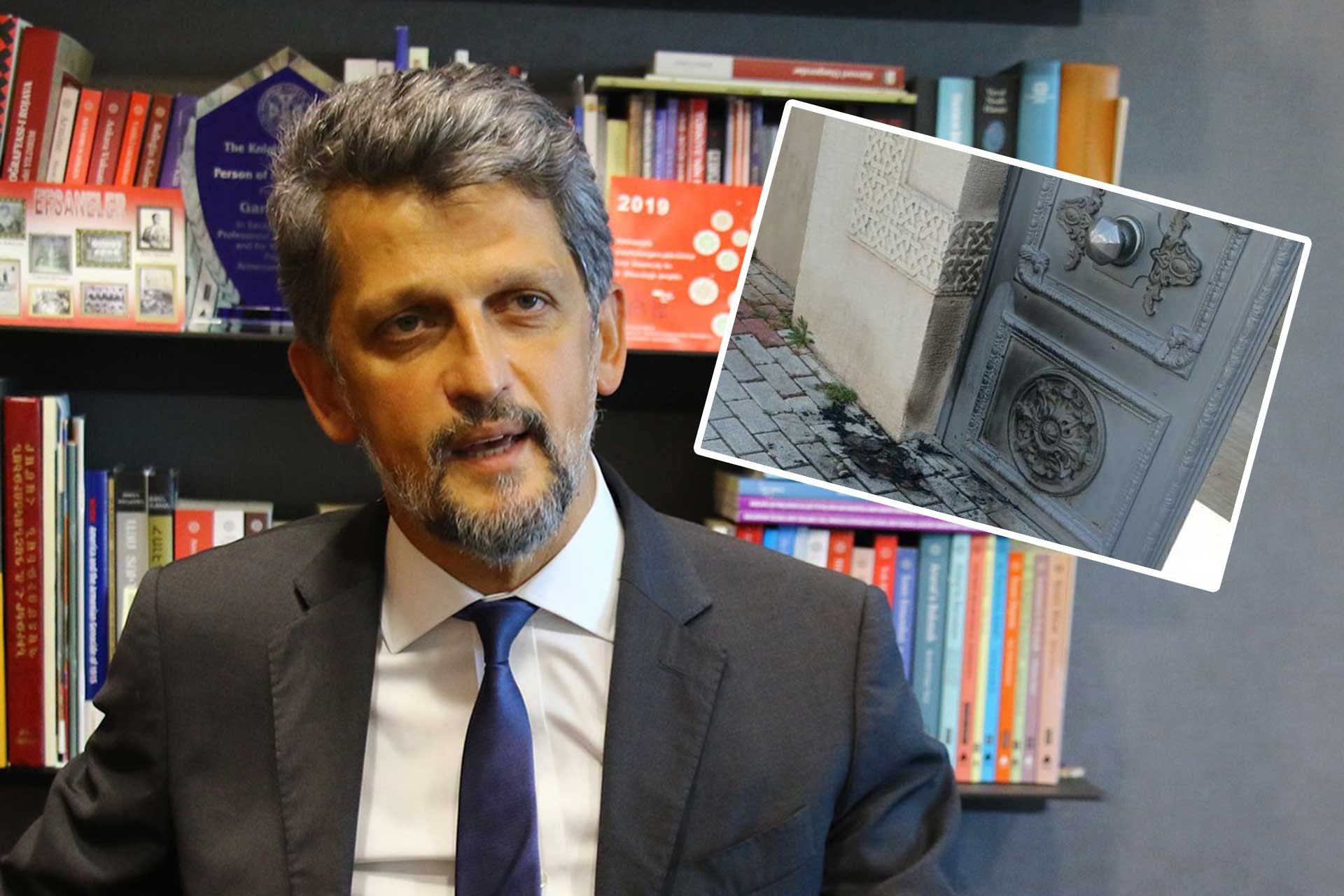 garo paylan ve yakılan kilise kapısı