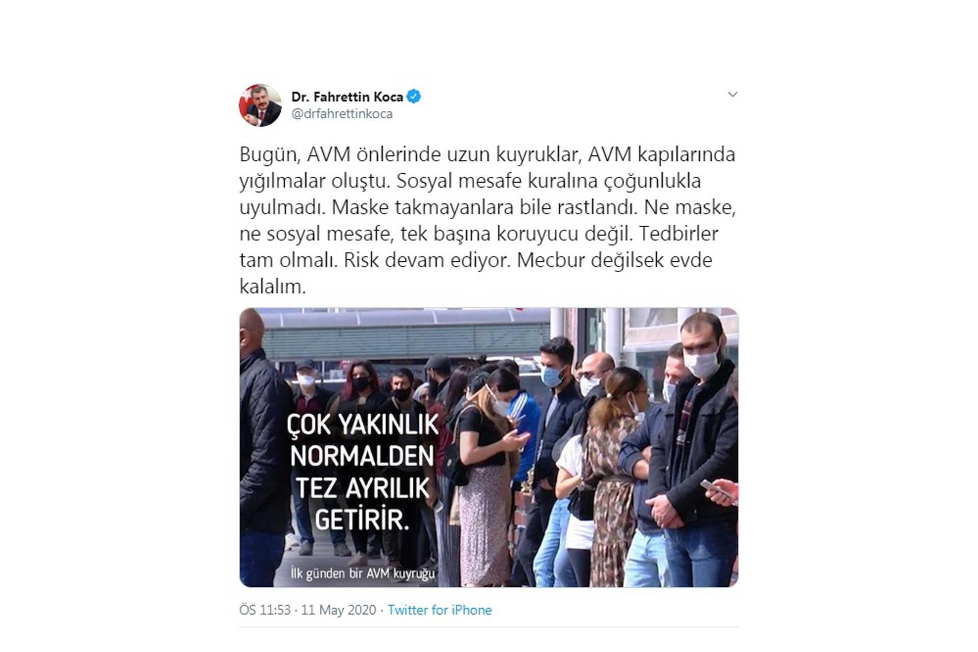 Sağlık Bakanı Fahrettin Koca, AVM'ye giren vatandaşları suçladı