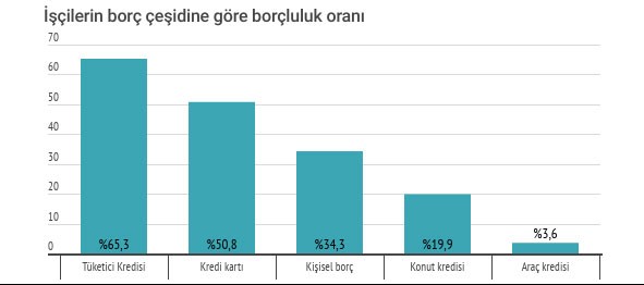 İşçilerin borç çeşitlerinin dağılımını gösteren grafik.