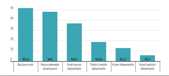 İşçilerin ödeyemediği borçların çeşitlerini gösteren grafik.