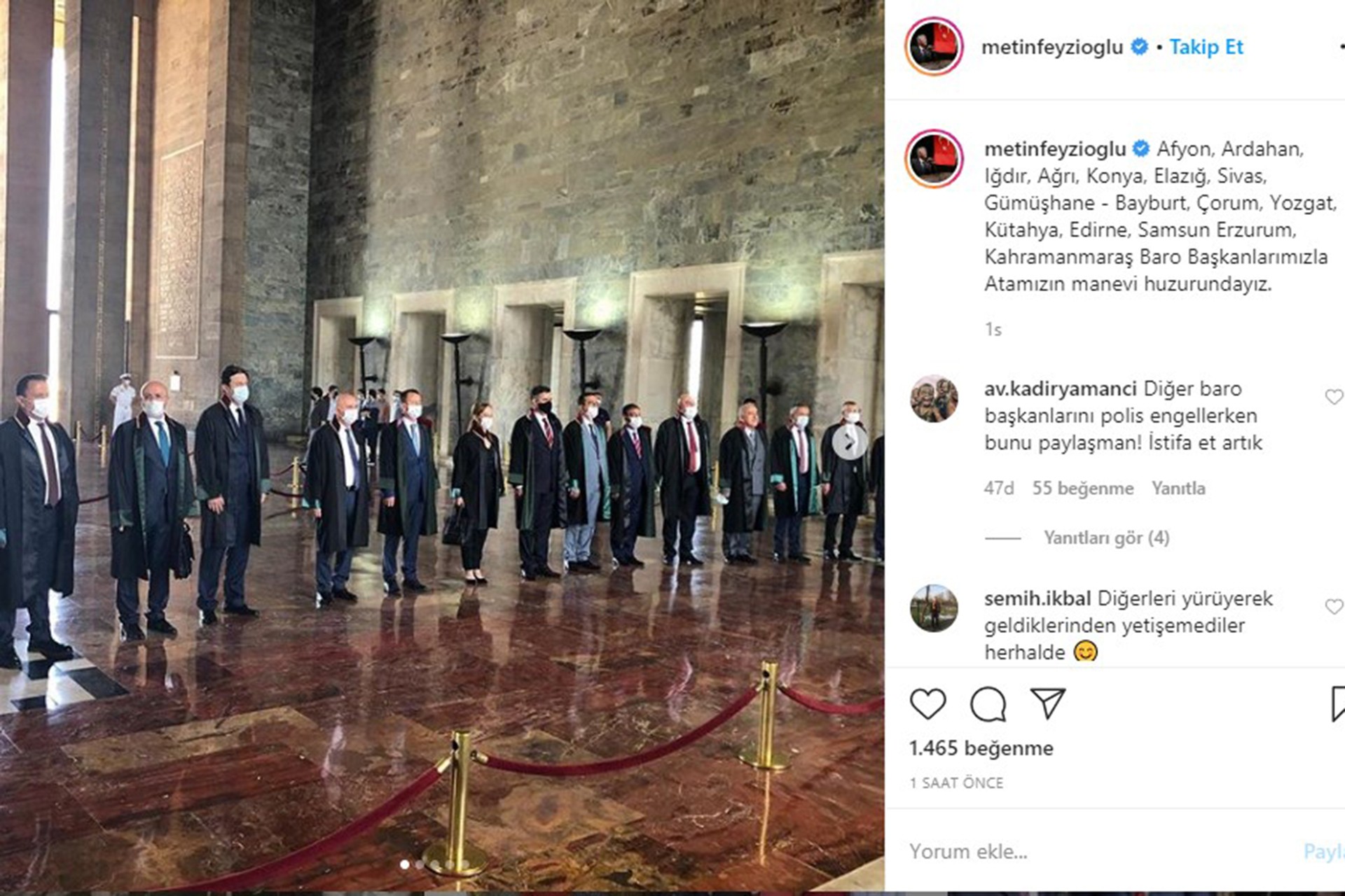 Metin Feyzioğlu 15 baro başkanı ile Anıtkabir ziyaretinde