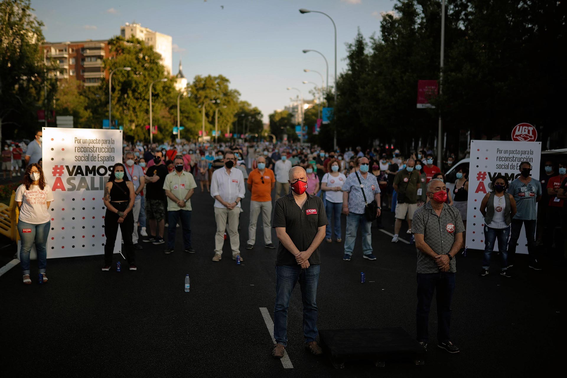 İspanya'da hakları için eylem yapan işçiler