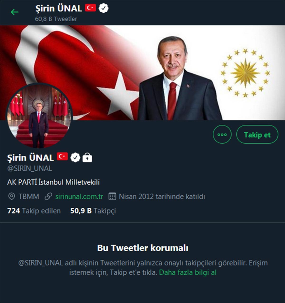 Şirin Ünal'ın Twitter hesabı