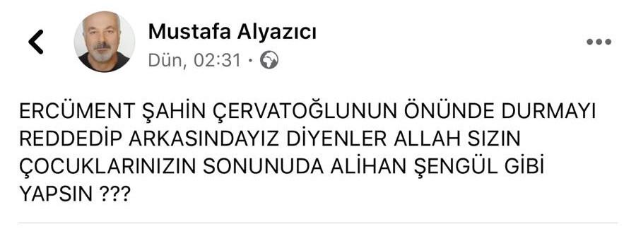 Mustafa Alyazıcı'nın Facebook paylaşımı