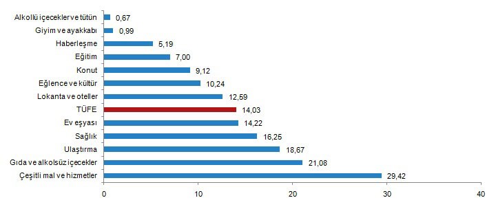  TÜFE ana harcama gruplarına göre yıllık değişim oranları (%), Kasım 2020 