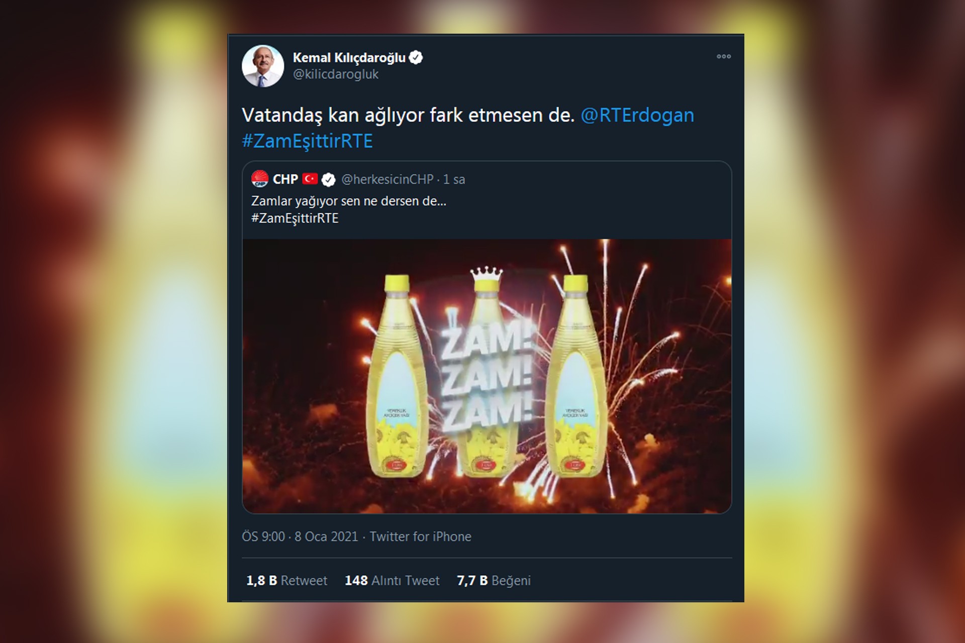 Kemal Kılıçdaroğlu'nun Twitter gönderisinden alıntı