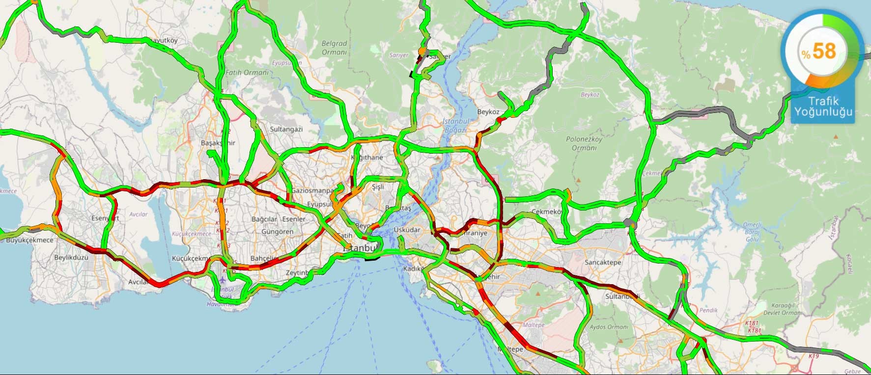 İstanbul'da 11 Ocak sabahı trafik yoğunluğu yüzde 58'e ulaştı