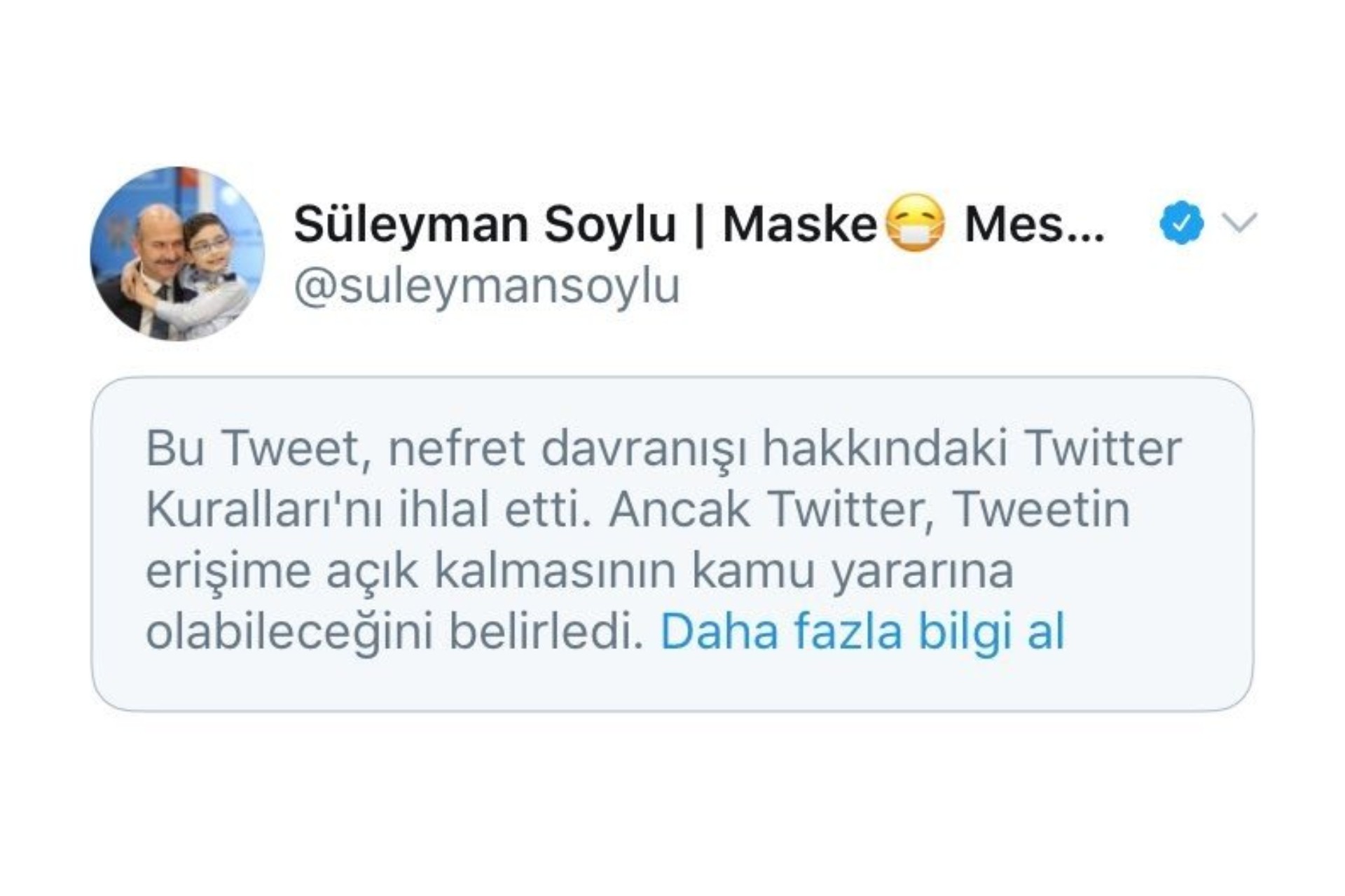 Süleyman Soylu'nun paylaşımının Twitter tarafından kaldırılmasının ardından yayımlanan bilgi notu