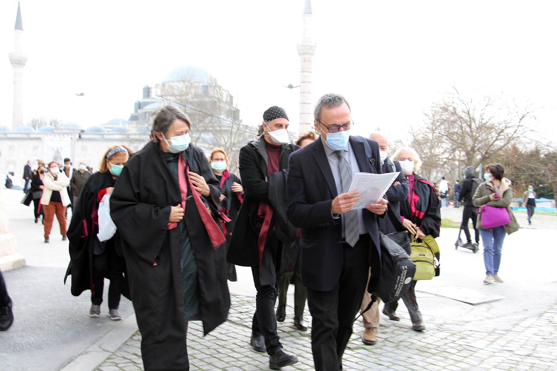 Faculty and Staff from UI and Cerrahpasa of UI read out the deterred press release walking