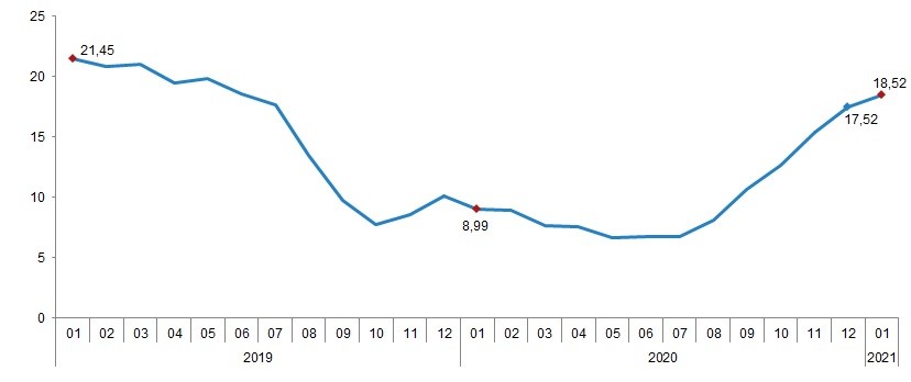  Tarım-GFE yıllık değişim oranı (%), Ocak 2021