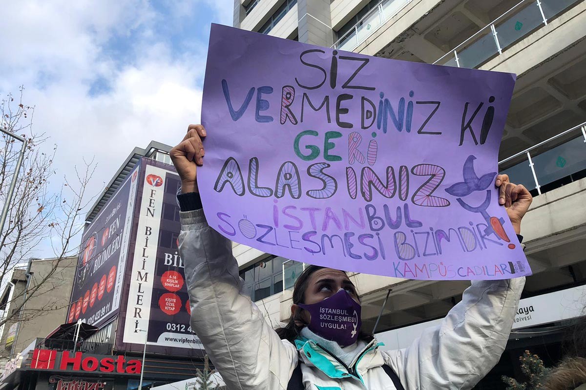 Ankara'da İstanbul Sözleşmesi eyleminde kadınlar