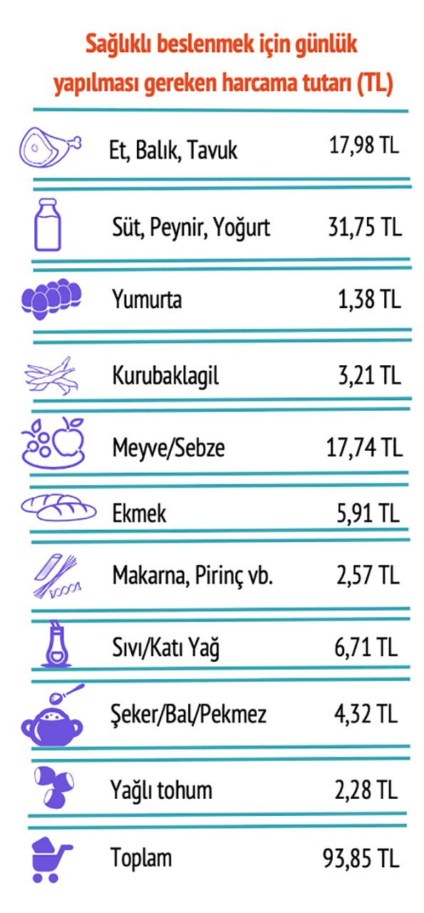 Sağlıklı beslenmek için günlük yapılması gereken harcama tutarı