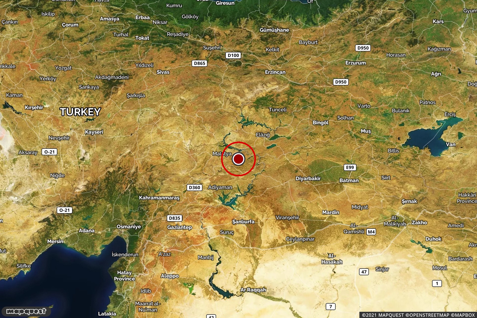 Deprem üssünü gösteren harita