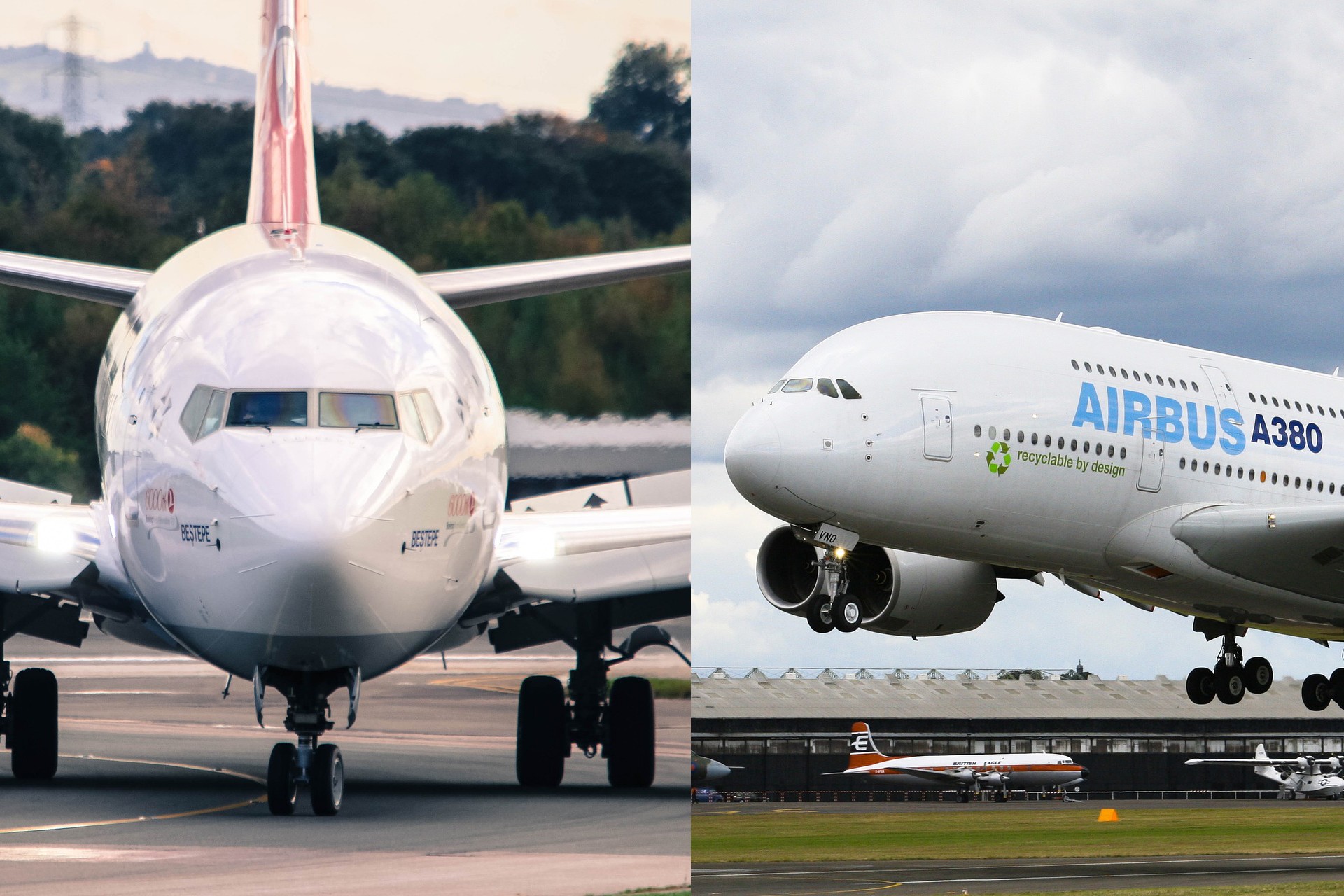 Boeing ve Airbus model uçakların fotoğrafları.