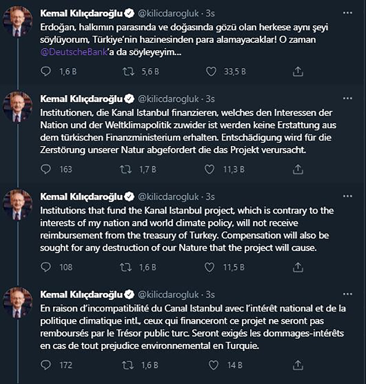 Kemal Kılıçdaroğlu'nun tweetleri