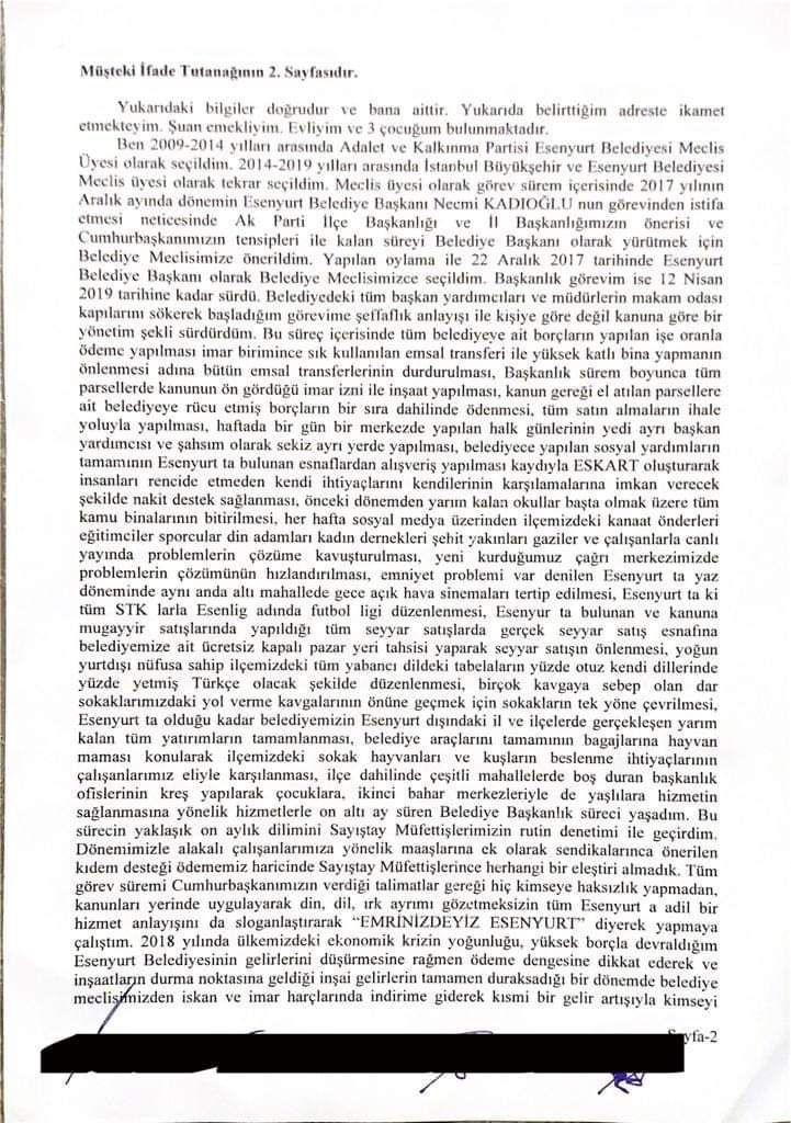 Sedat Peker'in paylaştığı, Alatepe'ye ait ifade metni