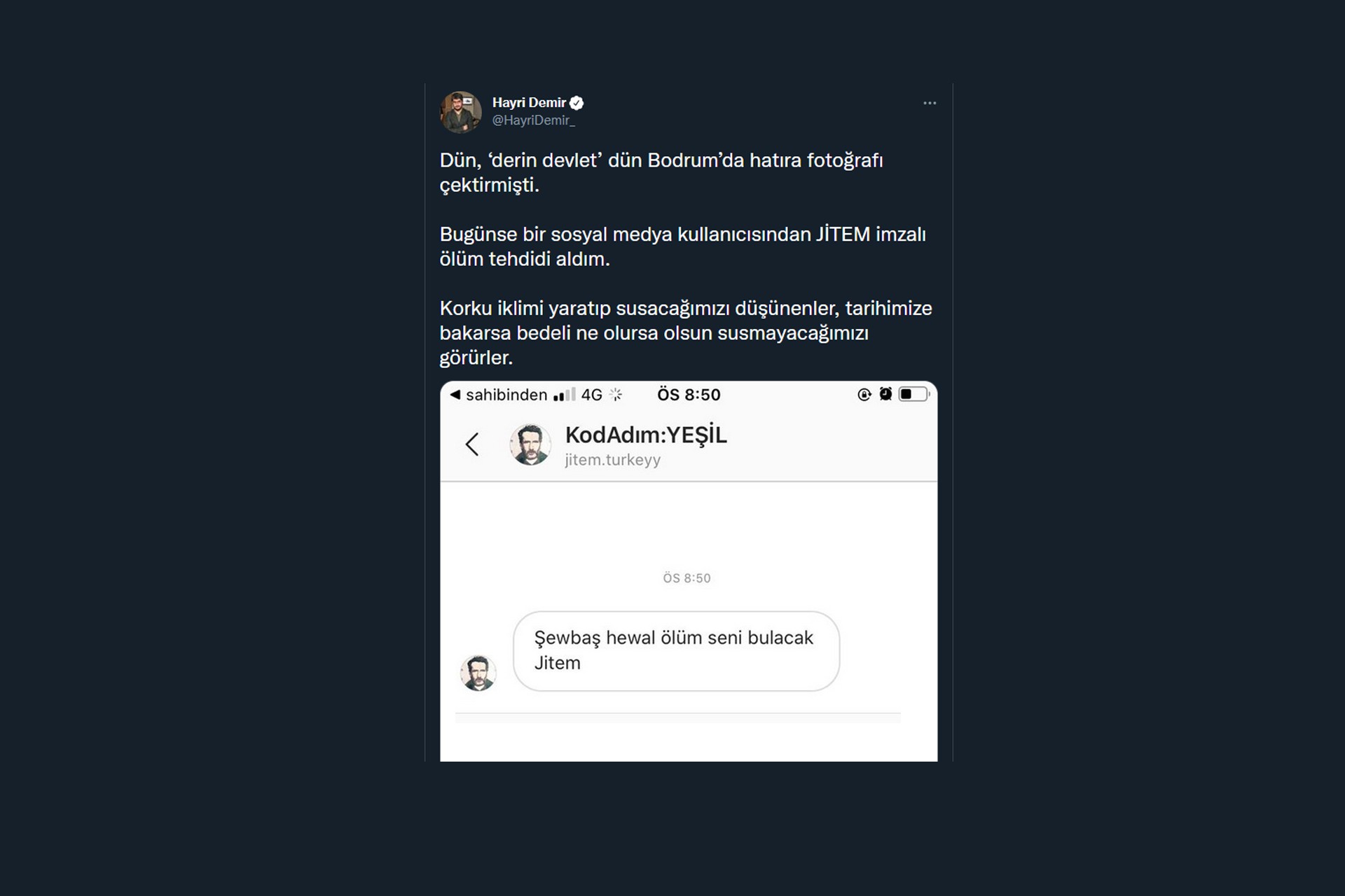 Hayri Demir'in Twitter göndersinden alınmıştır