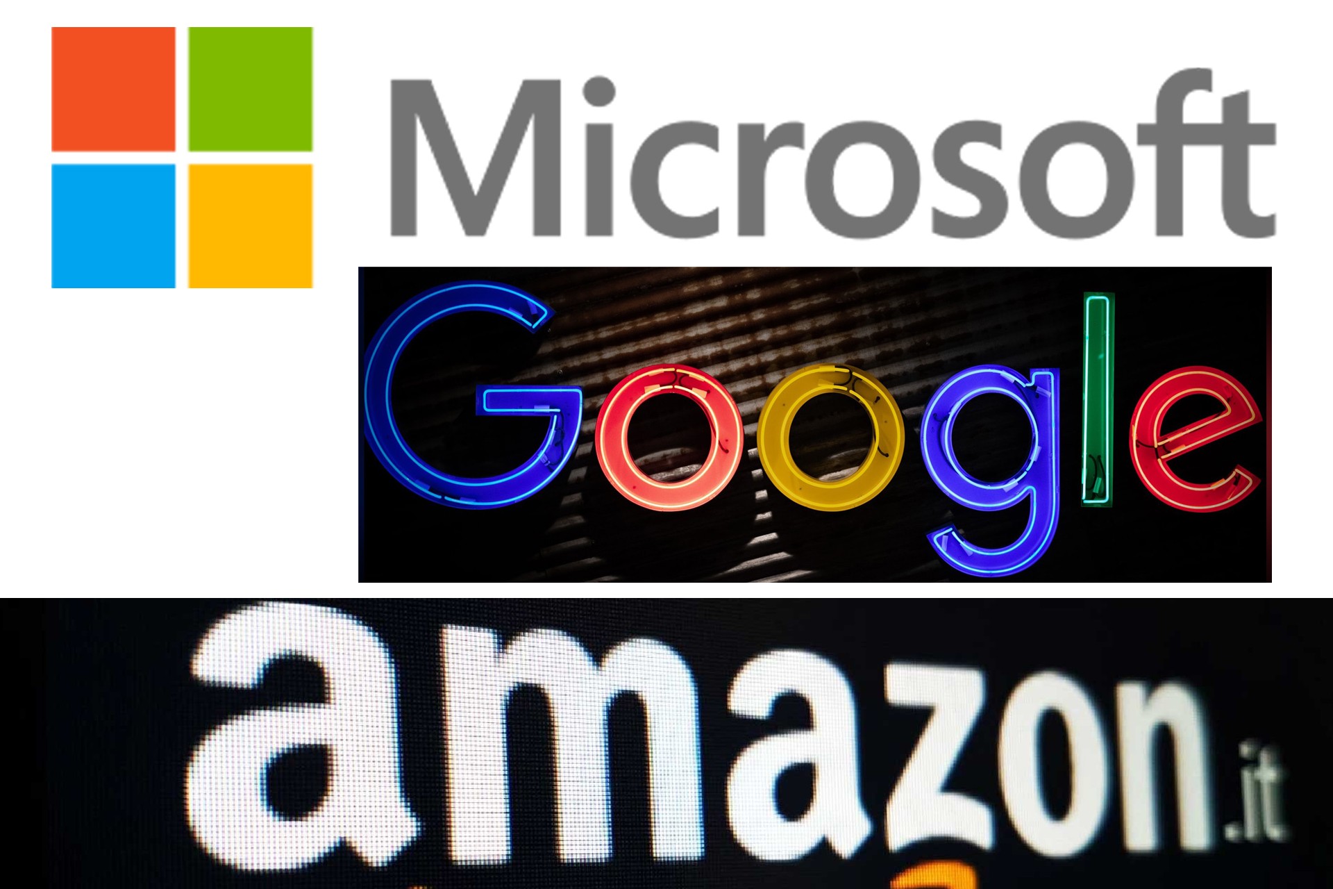 Microsoft, Google, Amazon logoları