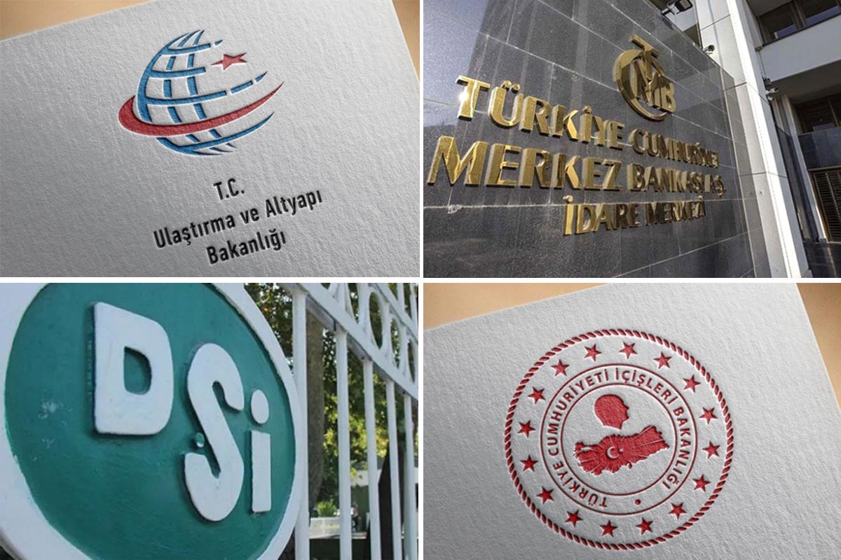 Ulaştırma ve içişleri bakanlığı ile merkez bankası ve DSİ logoları tabelaları