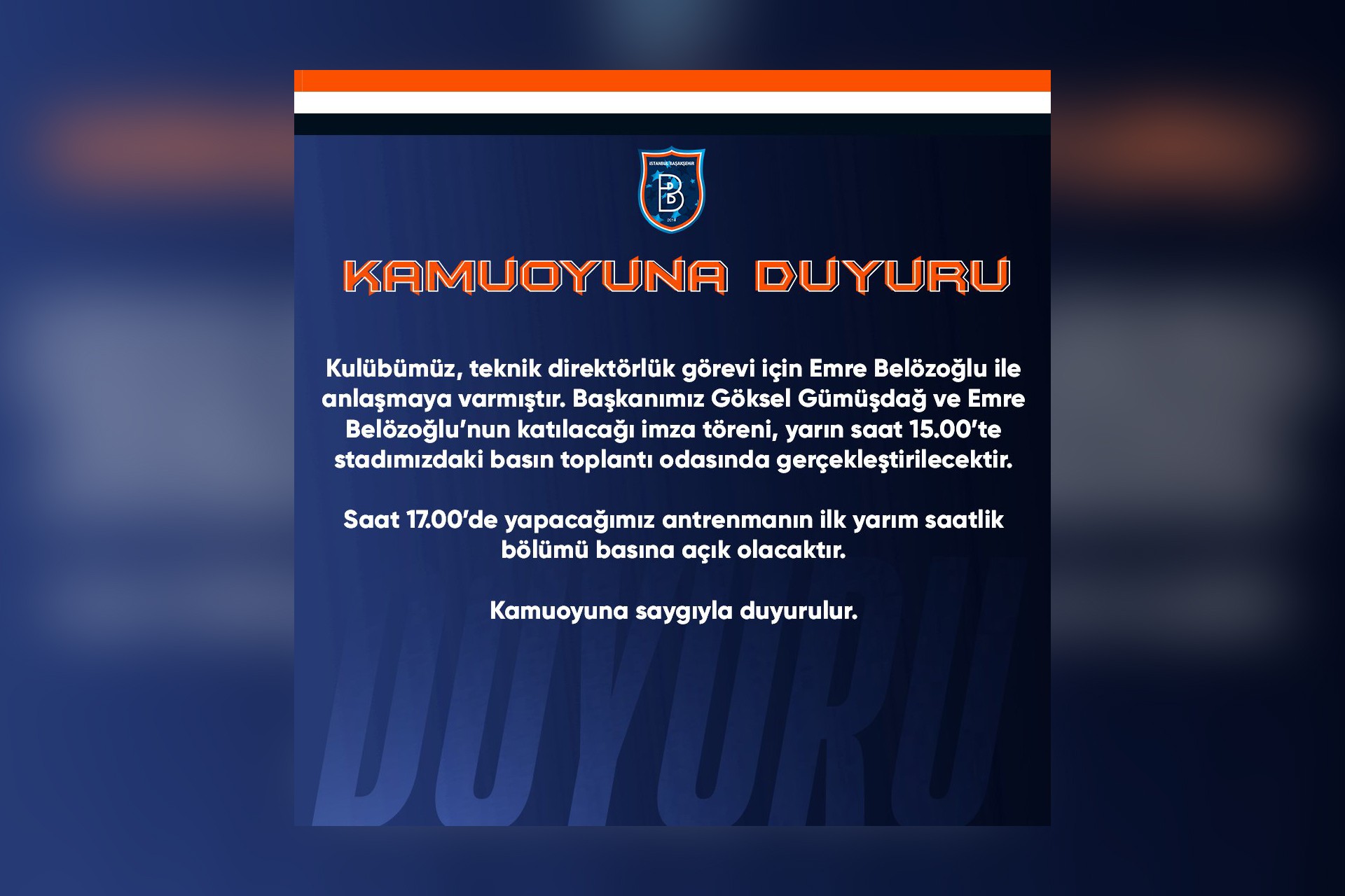 Başakşehir Futbol Kulübünün açıklaması