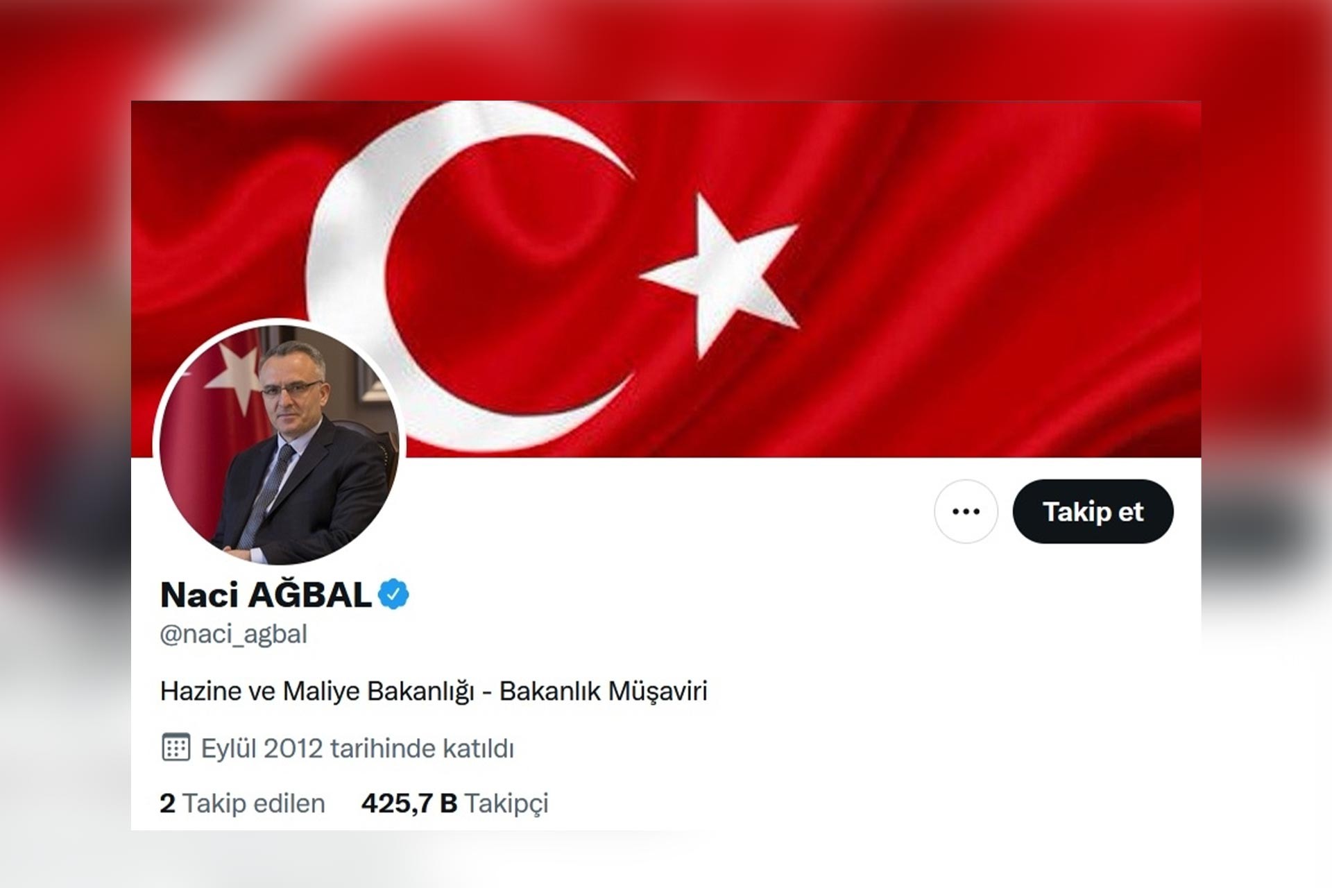 Naci Ağbal'ın Twitter profilinin ekran alıntısı