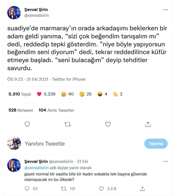 Şevval Şirin'in Twitter paylaşımının ekran alıntısı