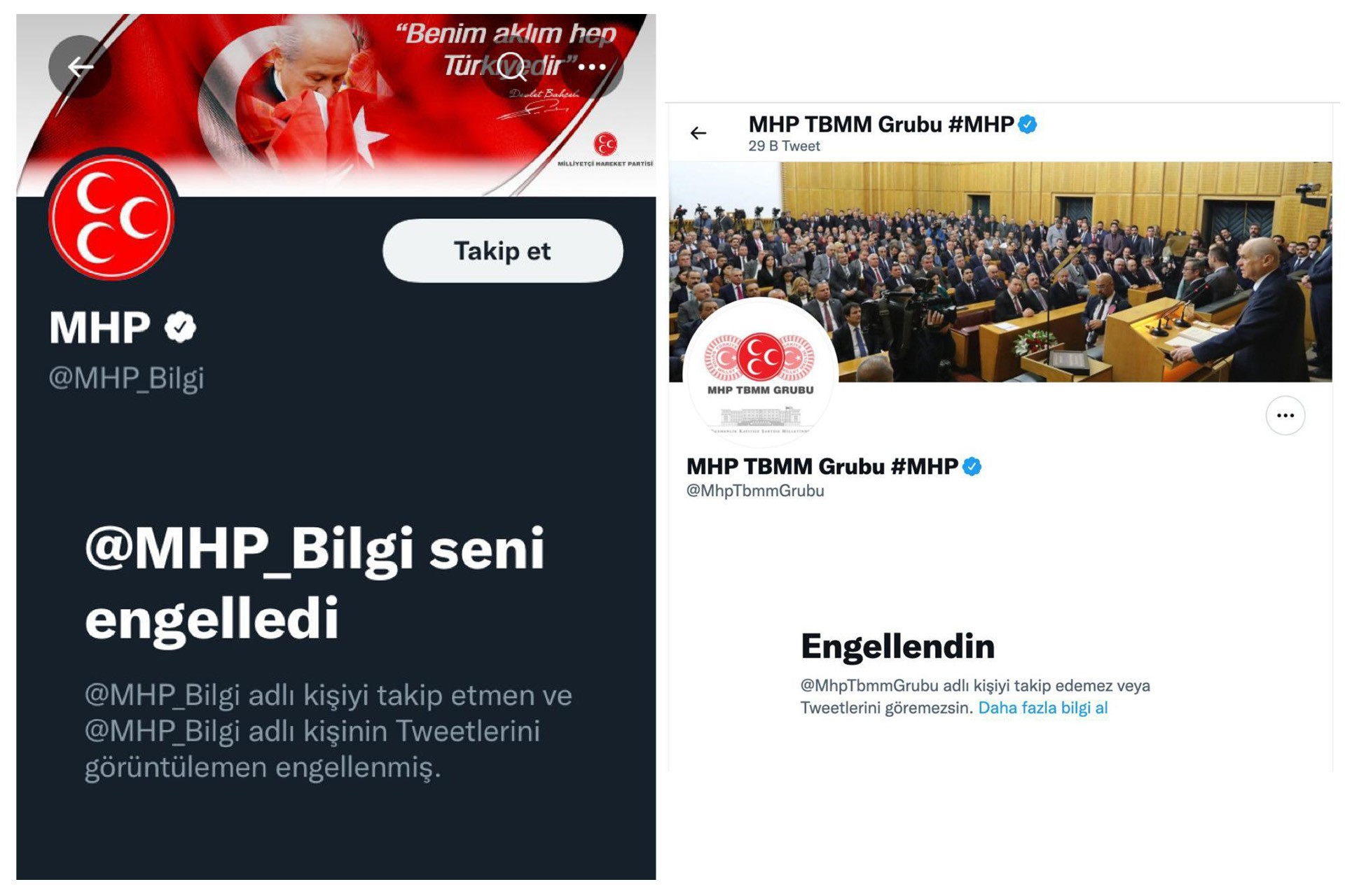 MHP ve MHP TBBM GRUBU hesabı Ömer Faruk Gergerlioğlu'nu sosyal medyadan engelledi