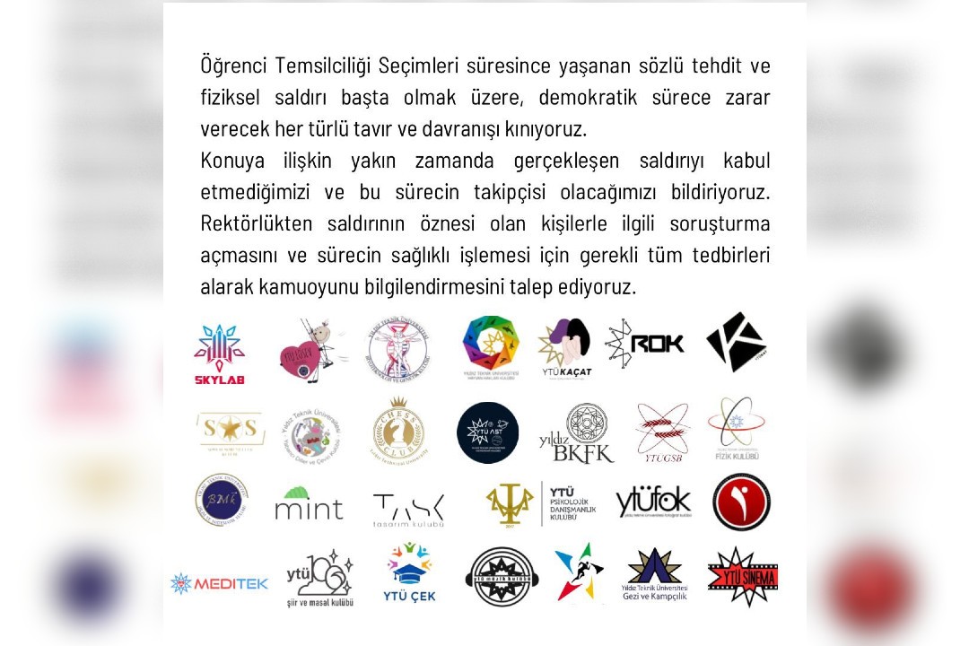 Yıldız Teknik Üniversitesinde ÖTK seçimlerine aday olmak isteyen bir öğrenci, kendilerini ülkücü olarak tanıtan bir grup tarafından saldırıya uğradı. YTÜ öğrenci kulüp ve toplulukları tepki gösterdi.