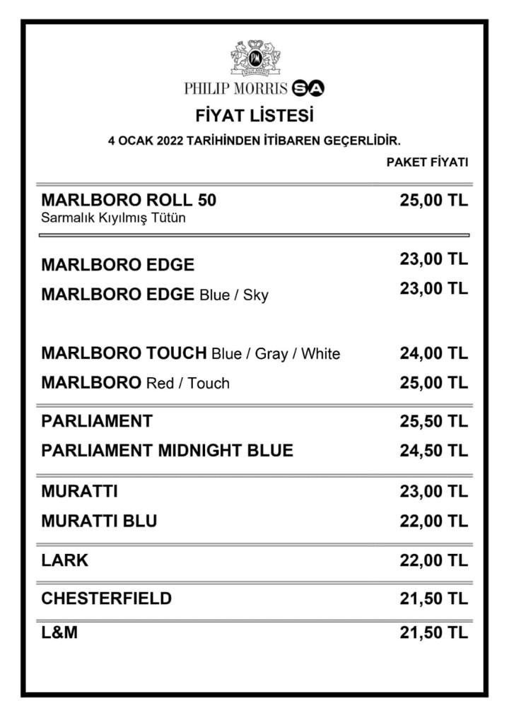 Philip Morris grubu sigara fiyatları 2022