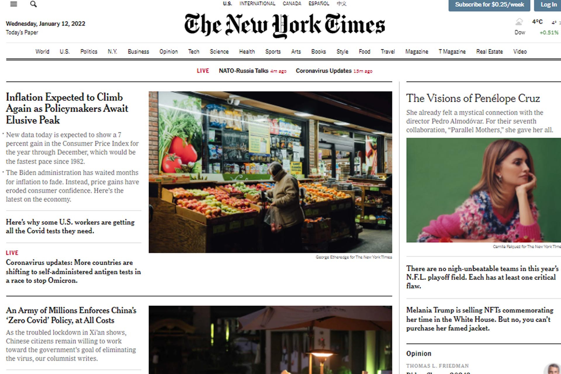 The New York Times'in anasayfası