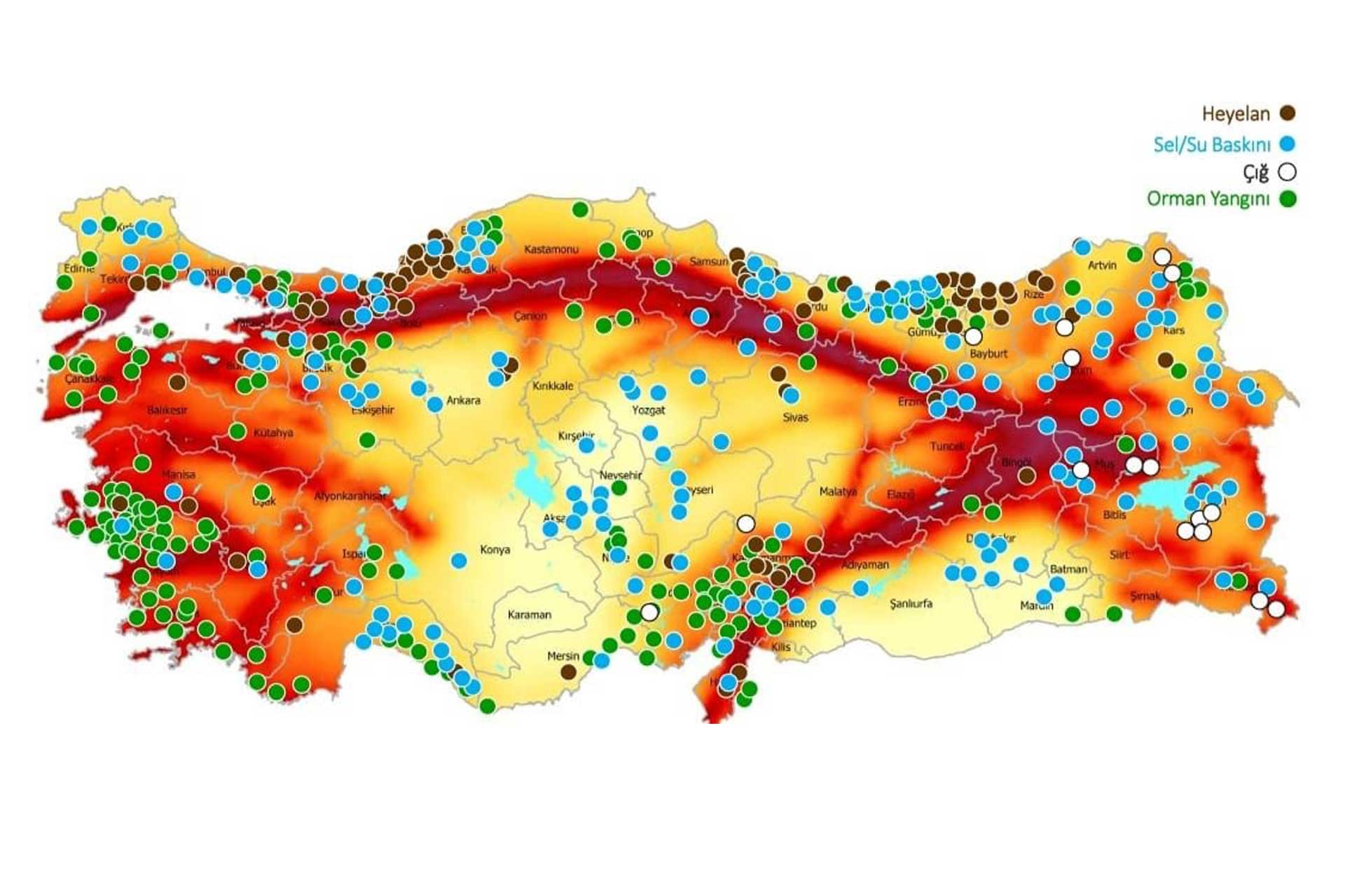 AFAD'ın heyelan, sel, orman yangını ve çığ haritası