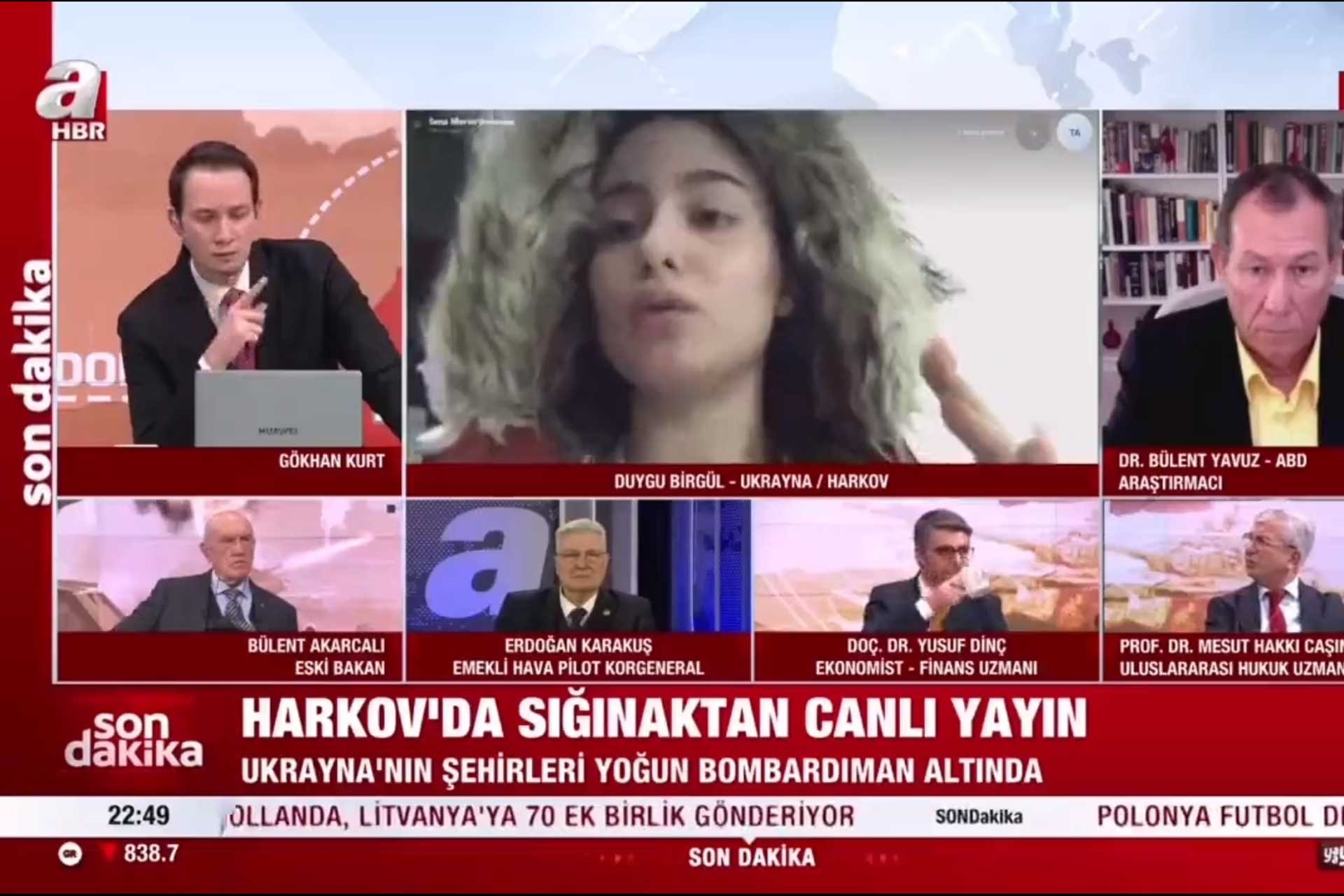 A Haber'in Ukrayna'da mahsur kalan öğrenciyi yayından aldığı programdan bir kare