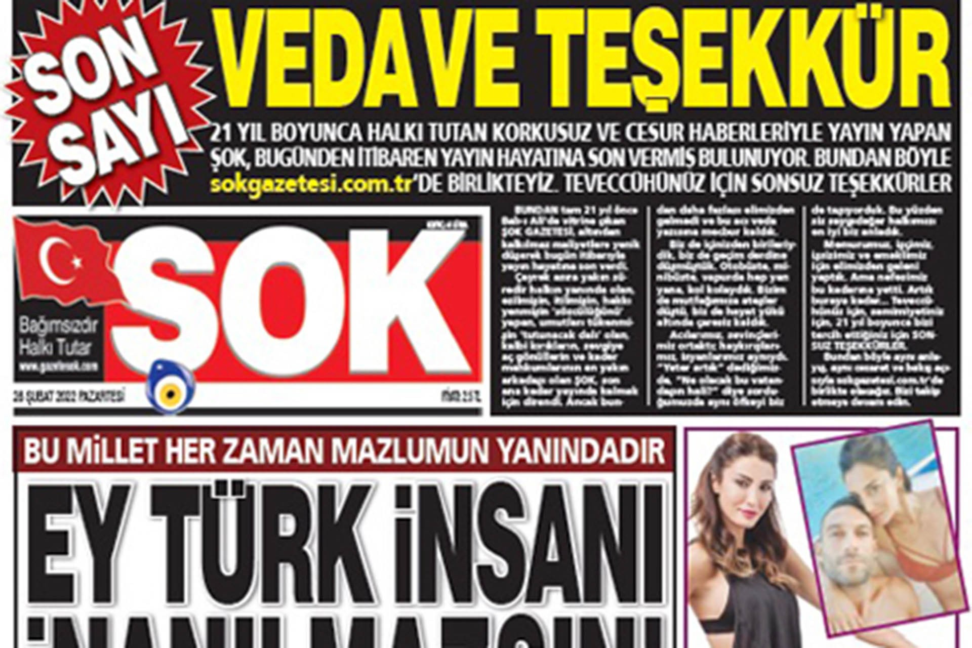 ŞOK gazetesi'nin Veda yazısı