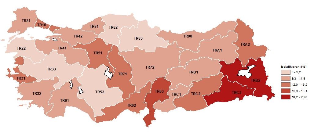 İşsizlik oranı (%), İBBS 2. Düzey, 2021