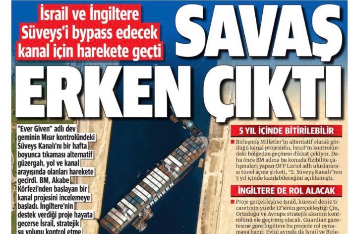 Yeni Şafak gazetesinin Suveyş Kanalı ile ilgili haberi