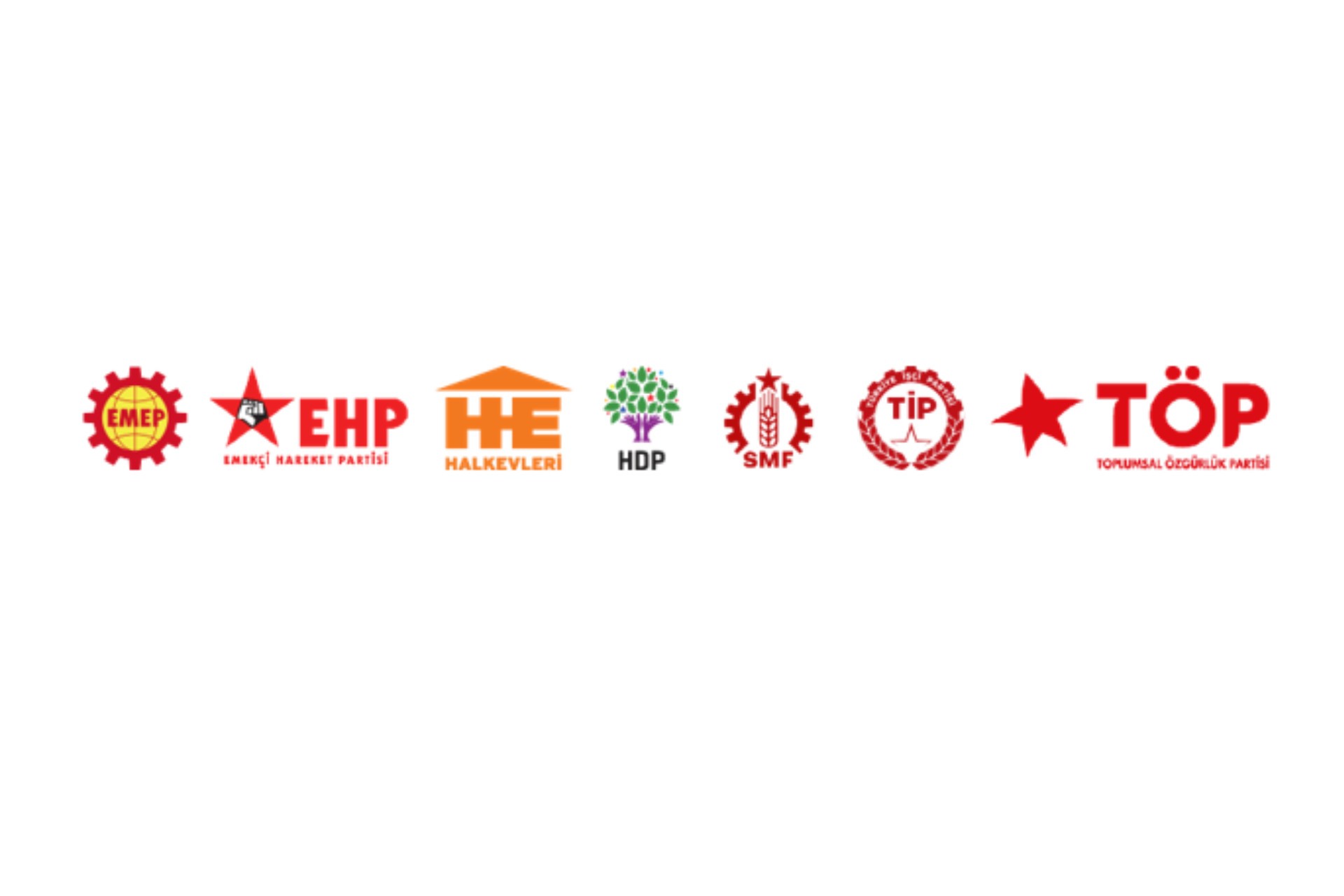 EMEP, EHP, Halkevleri, HDP, SMF, TİP, TÖP logoları