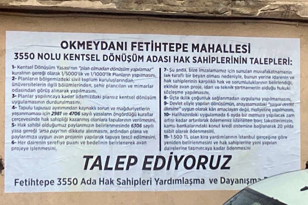 Okmeydanı Fetihtepe Mahallesi halkının eyleminden bir fotoğraf.