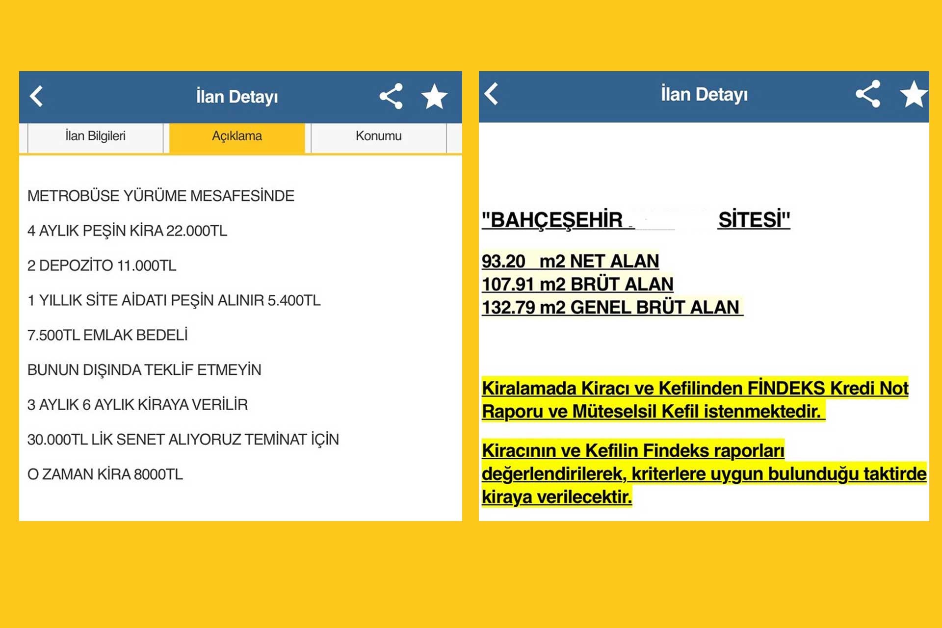 sahibinden.com'daki hukuka aykırı kiralık daire ilanları