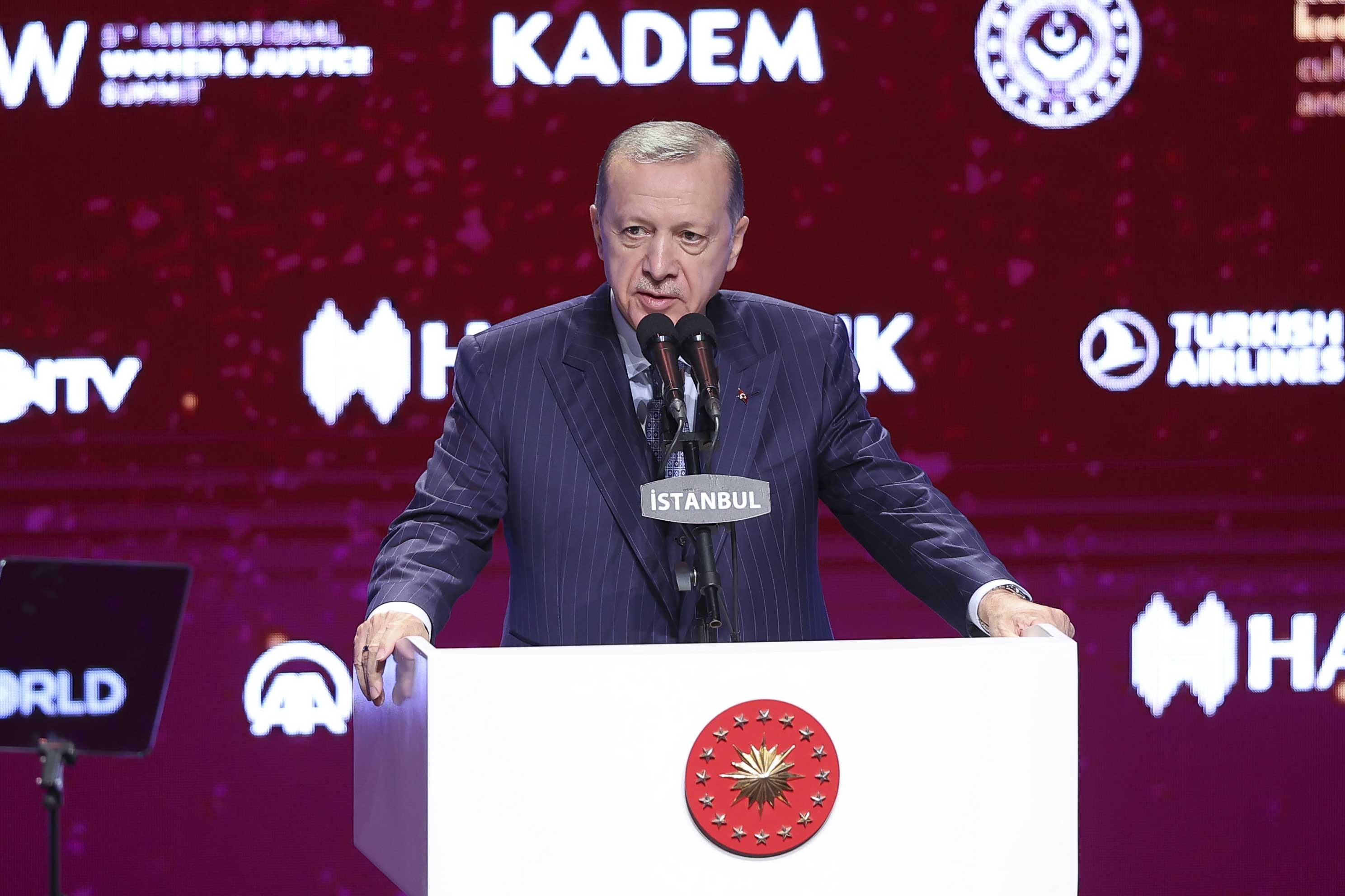 Erdoğan, 5. Uluslararası Kadın ve Adalet Zirvesi'nde konuşurken