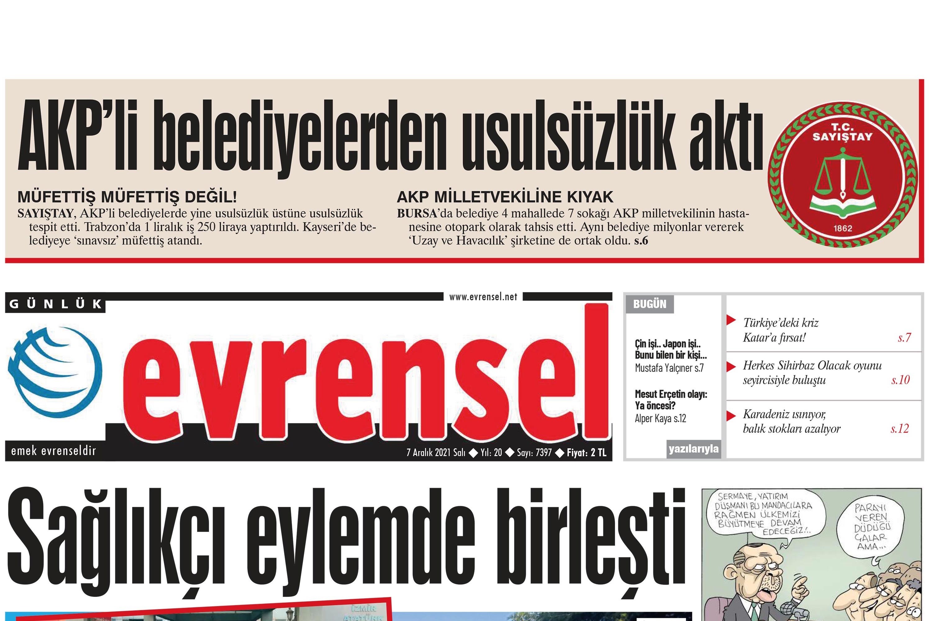 Evrensel'in 'AKP'li belediyelerden usulsüzlük aktı' sürmanşeti