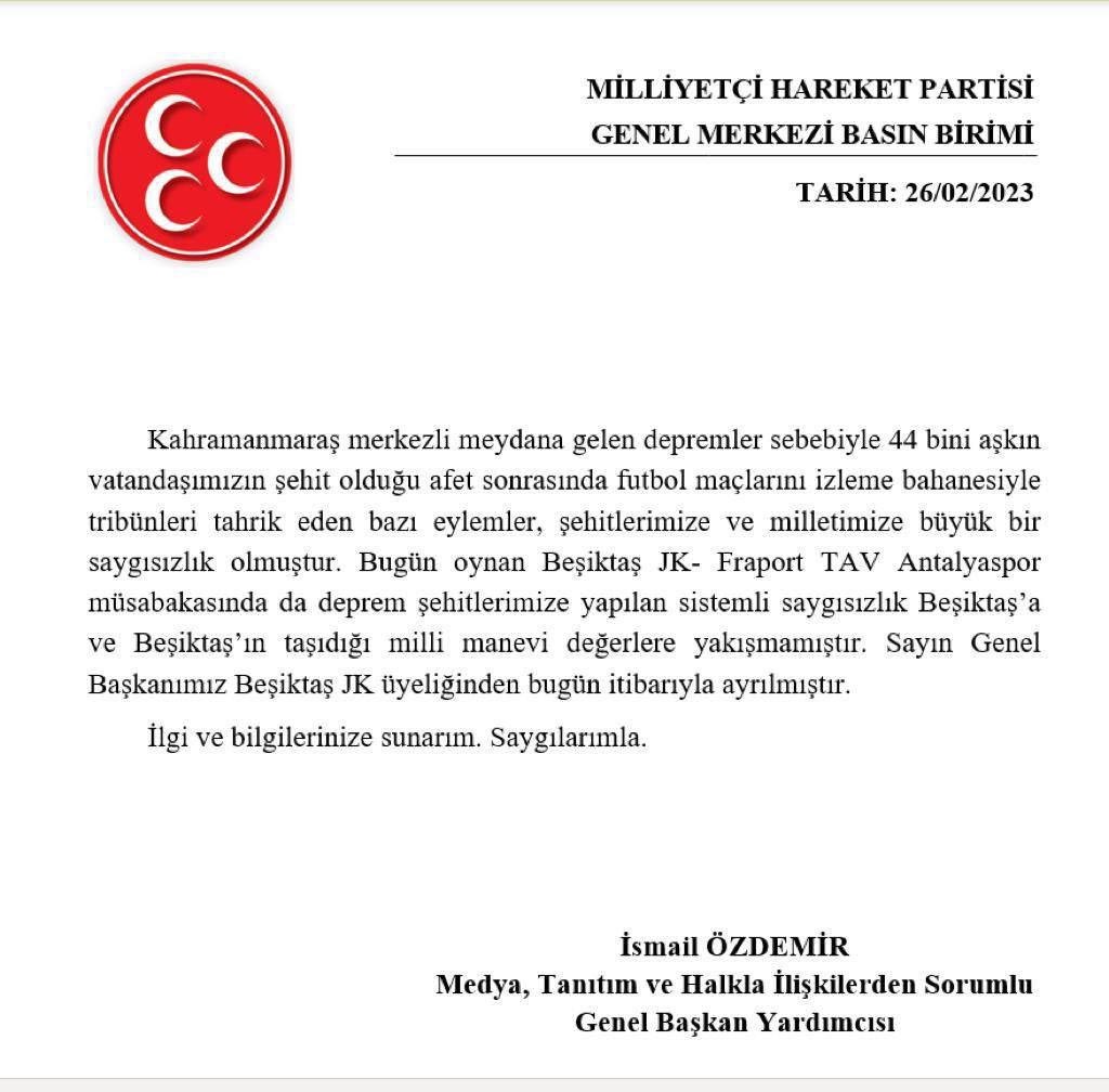 MHP'nin basın bülteni