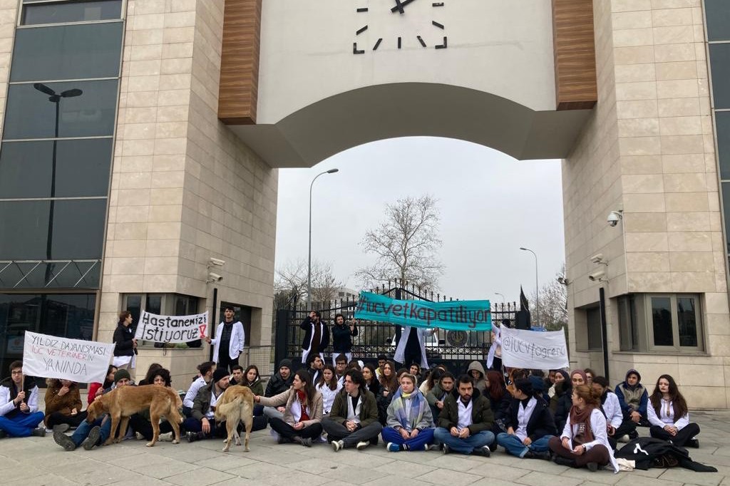 İstanbul Üniversitesi-Cerrahpaşa Veterinerlik Fakültesi öğrencileri oturma eylemi