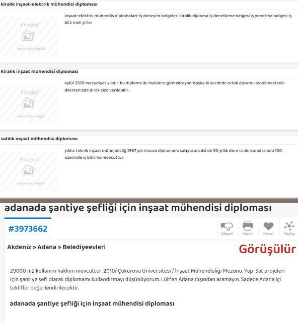 Kiralık diploma ilanları.