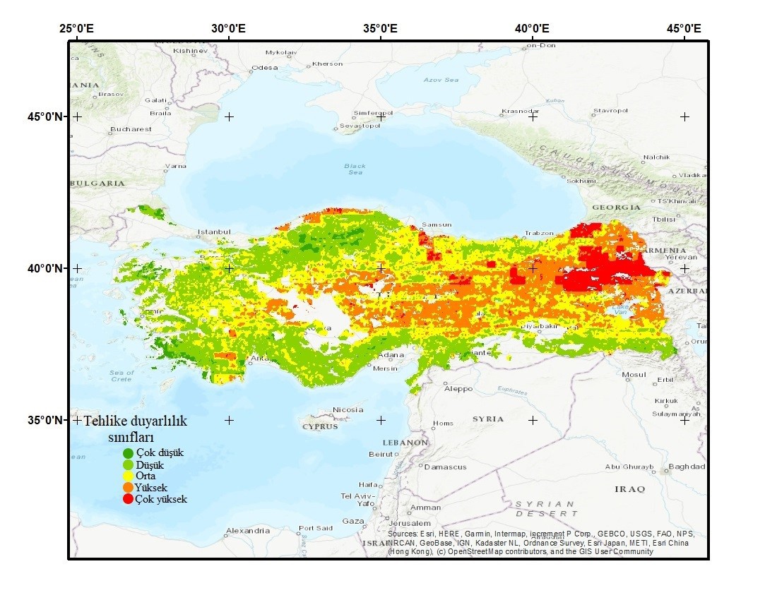 Su kıtlığı tehlike duyarlılık haritası