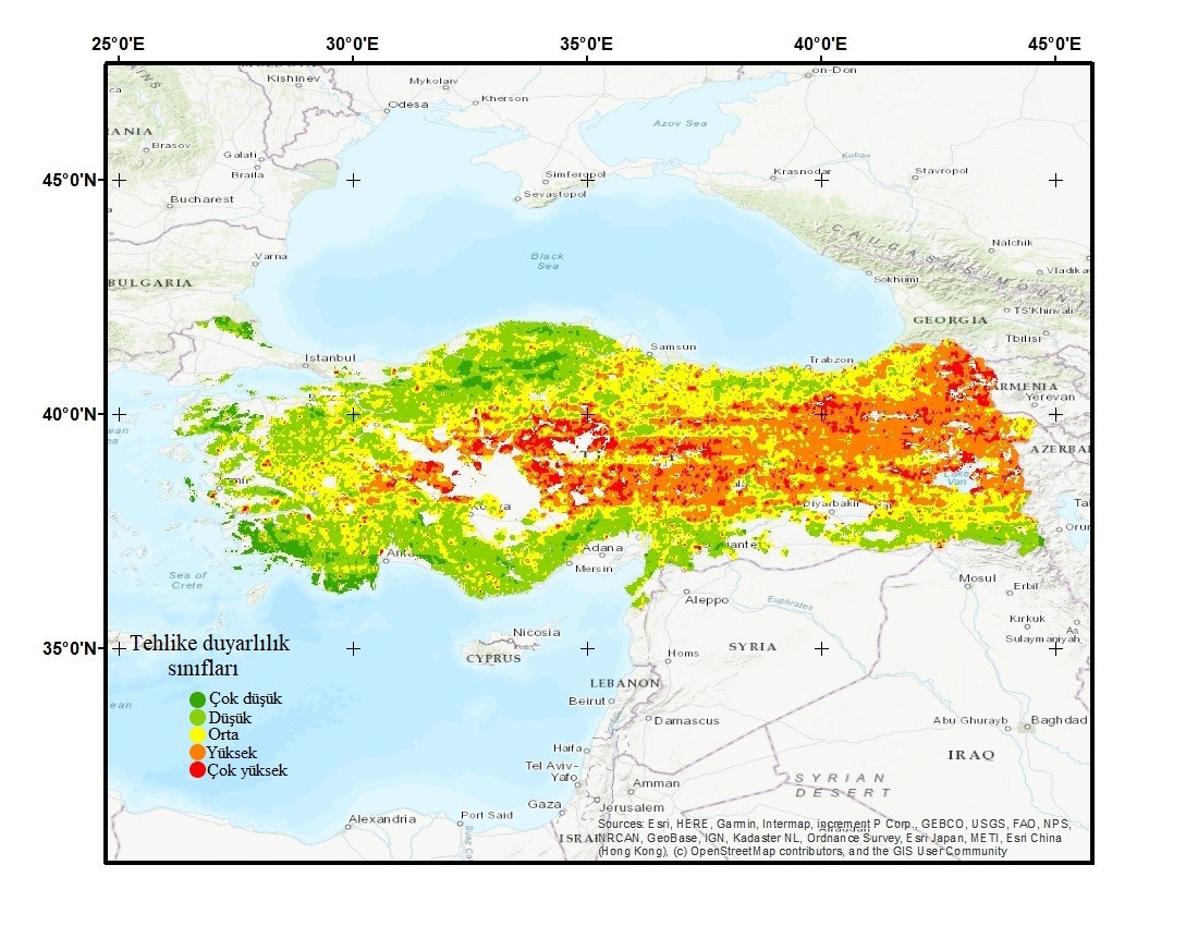 Arazi bozunumu tehlike duyarlılık haritası 