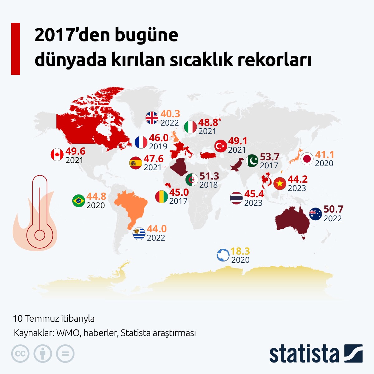 2017'den bugüne dünyada kırılan sıcaklık rekorlarını gösteren harita