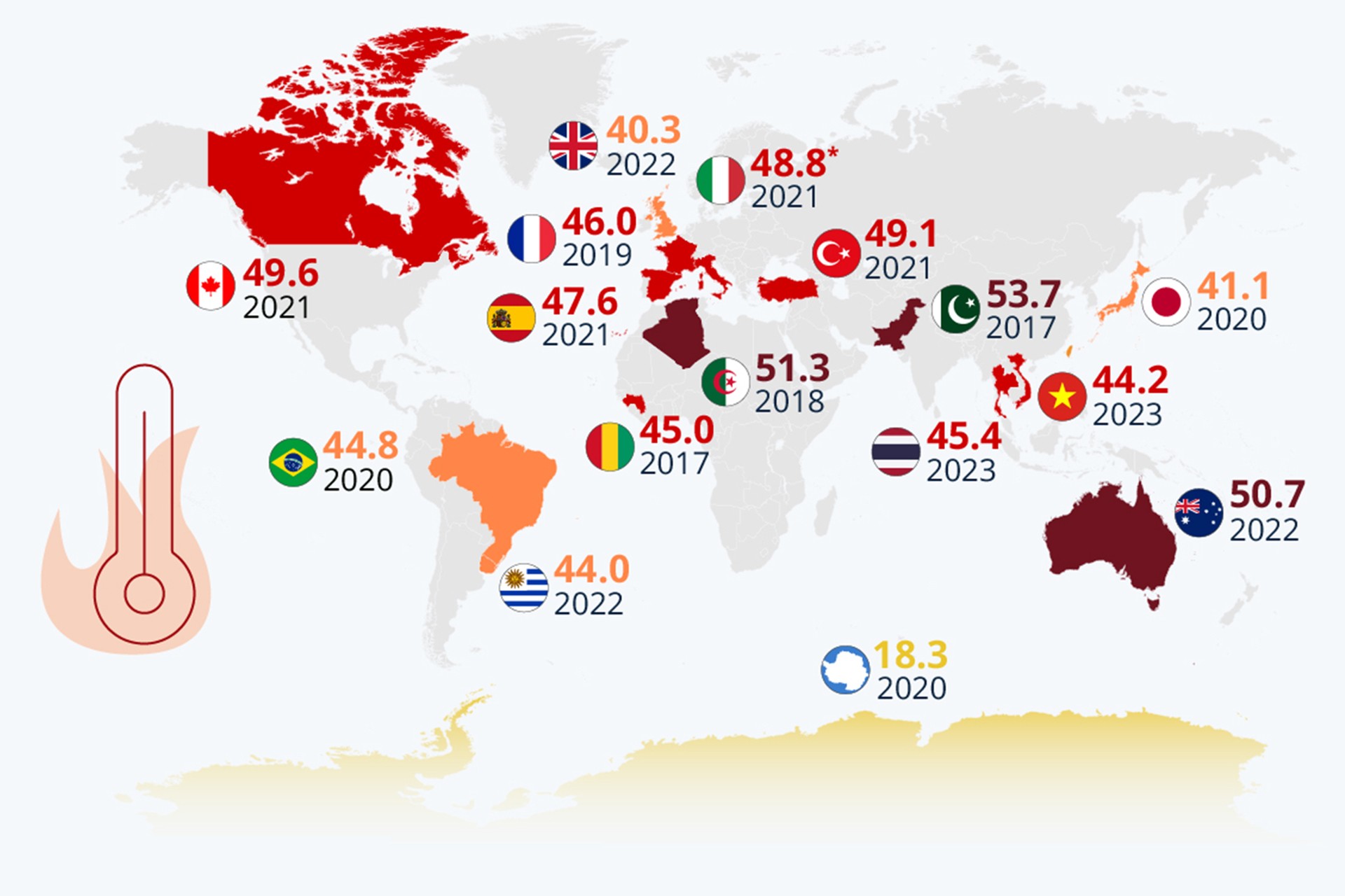 2017'den bugüne dünyada kırılan sıcaklık rekorlarını gösteren harita