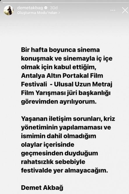 Demet Akbağ'ın Instagram hikayedeki paylaşımı.